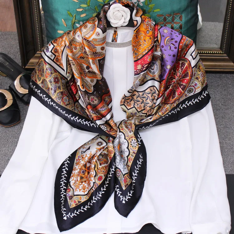 

KMS Classic Door of Palace silk big square scarf shawl silk scarf shawl for Girl Lady Women 106*106CM/60G