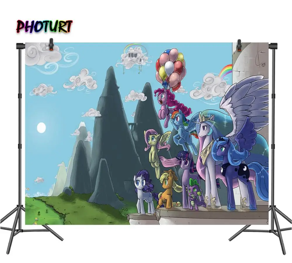 Фотофон с изображением My Little Pony декорация на день рождения розовый фиолетовый