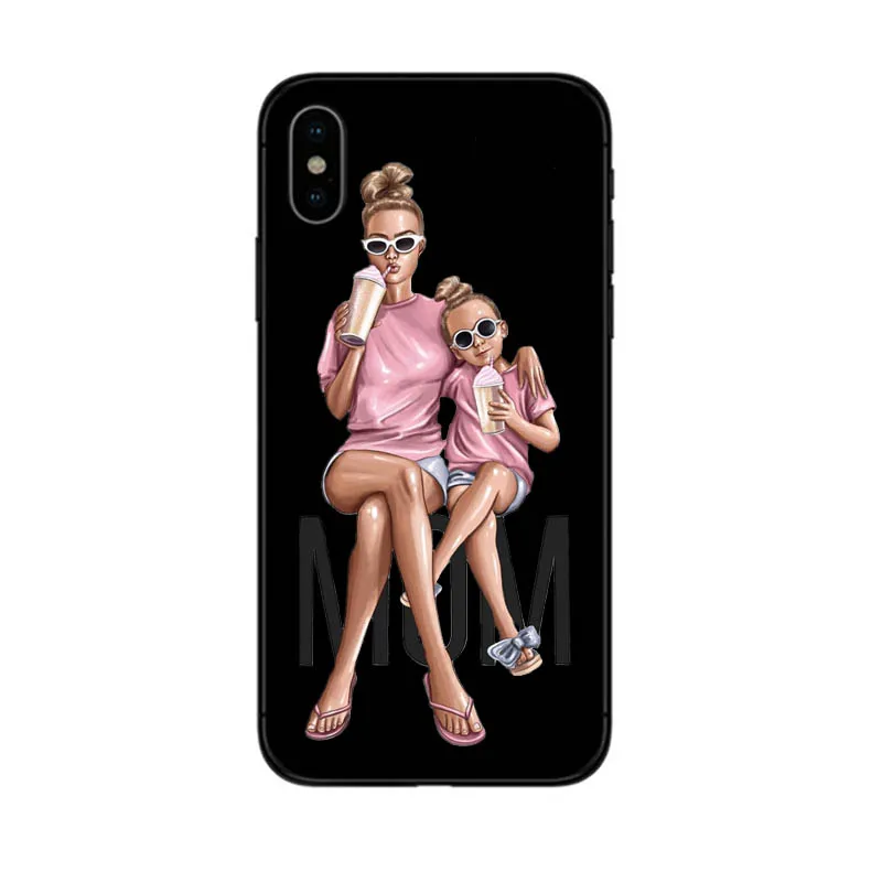 Черный коричневый волос для мамы и девочки королева 01 чехол iPhone X XS Max XR 8 7 6 6s Plus 5 5S