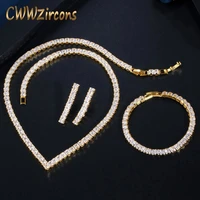 cwwzircons glitering yellow gold color princess cut cubic zirconia necklace earring bracelet women party dress jewelry sets t414