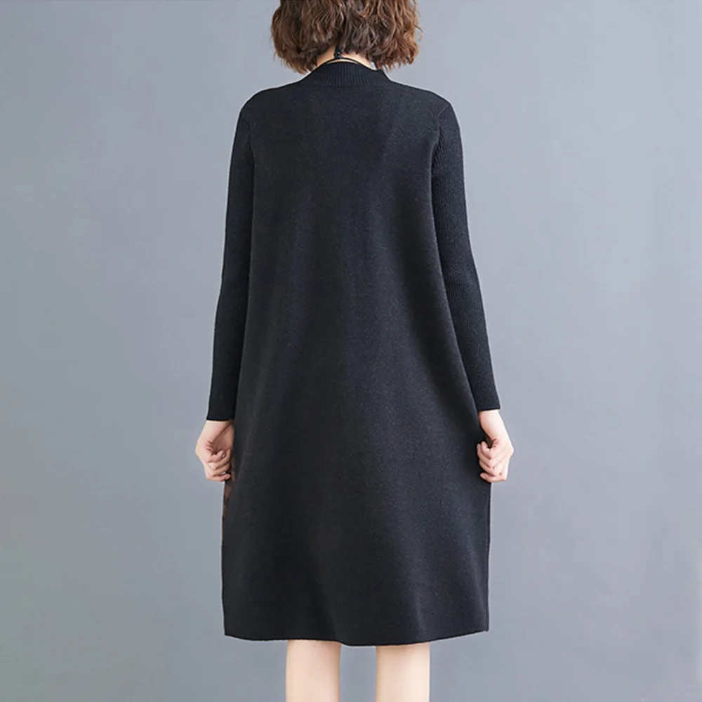 

Women's plus size one size dress winter new size women's plaid stitching long sleeve bottoming dress