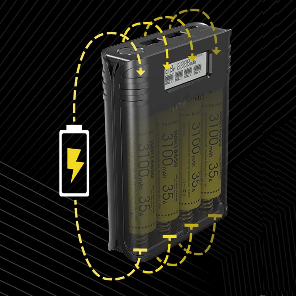 100% оригинал NITECORE F4 Четыре слота гибкое зарядное устройство Внешний аккумулятор