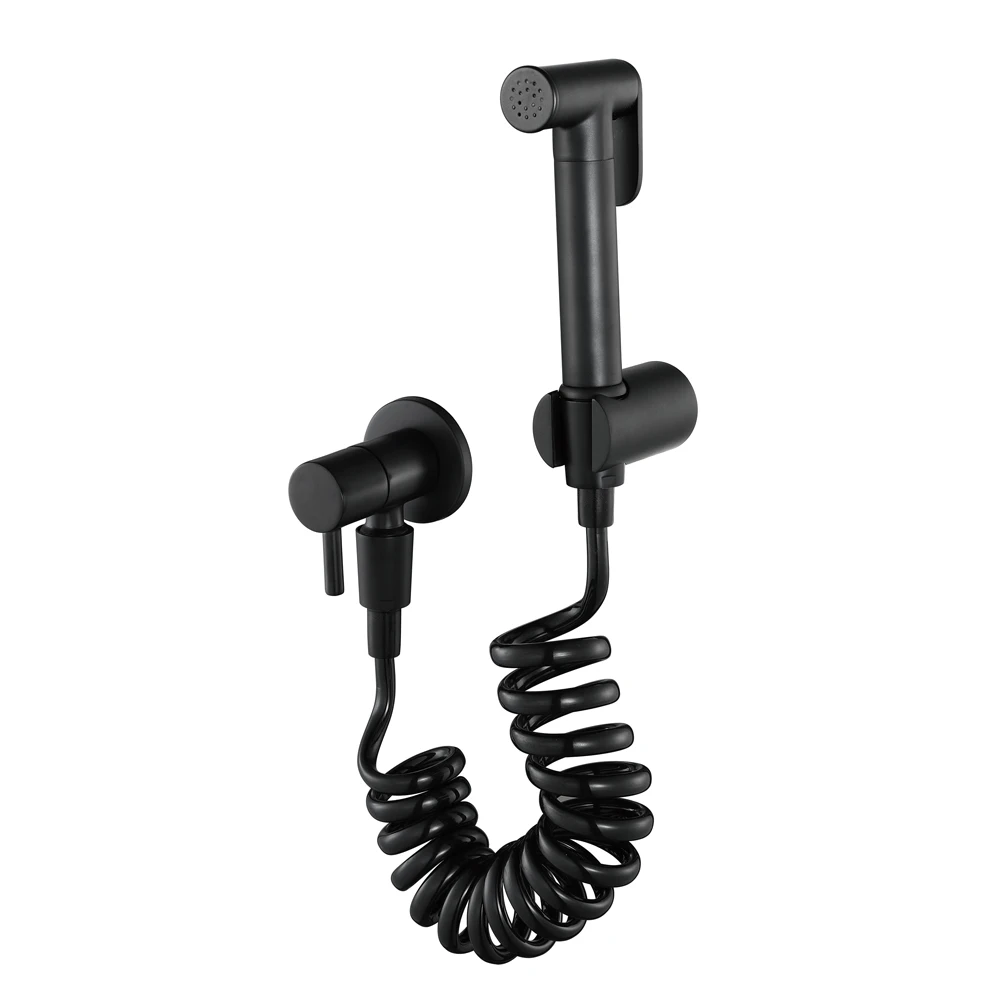 Распылитель для туалетного биде латунный матовый черный настенный одиночный