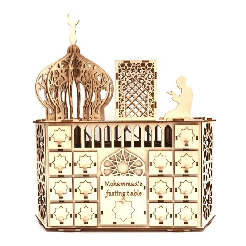 

Wooden Eid Mubarak Ramadan Advent Calendar LED Light DIY Muslim Islamic 30 Grids L5YE