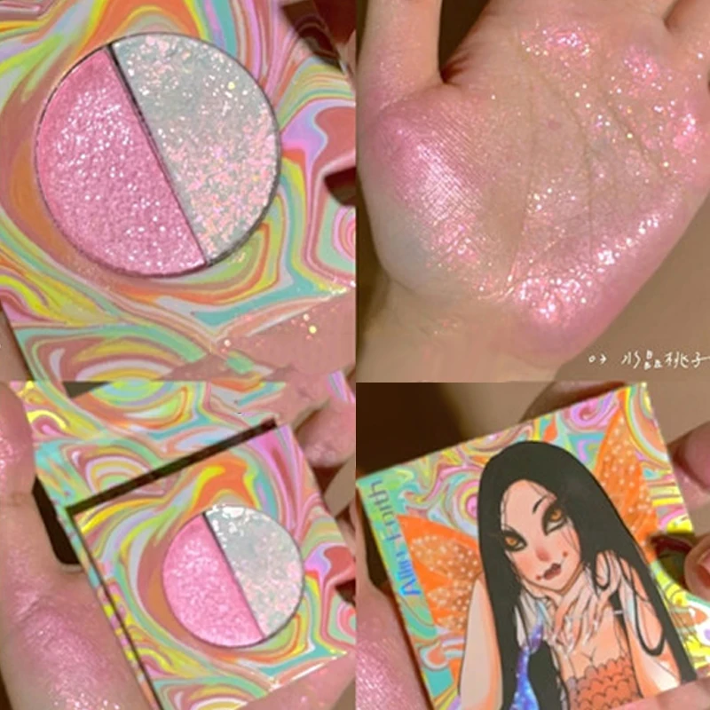 Дьявол двухцветный мерцающий и сияющий хайлайтер пудра глиттер палитра