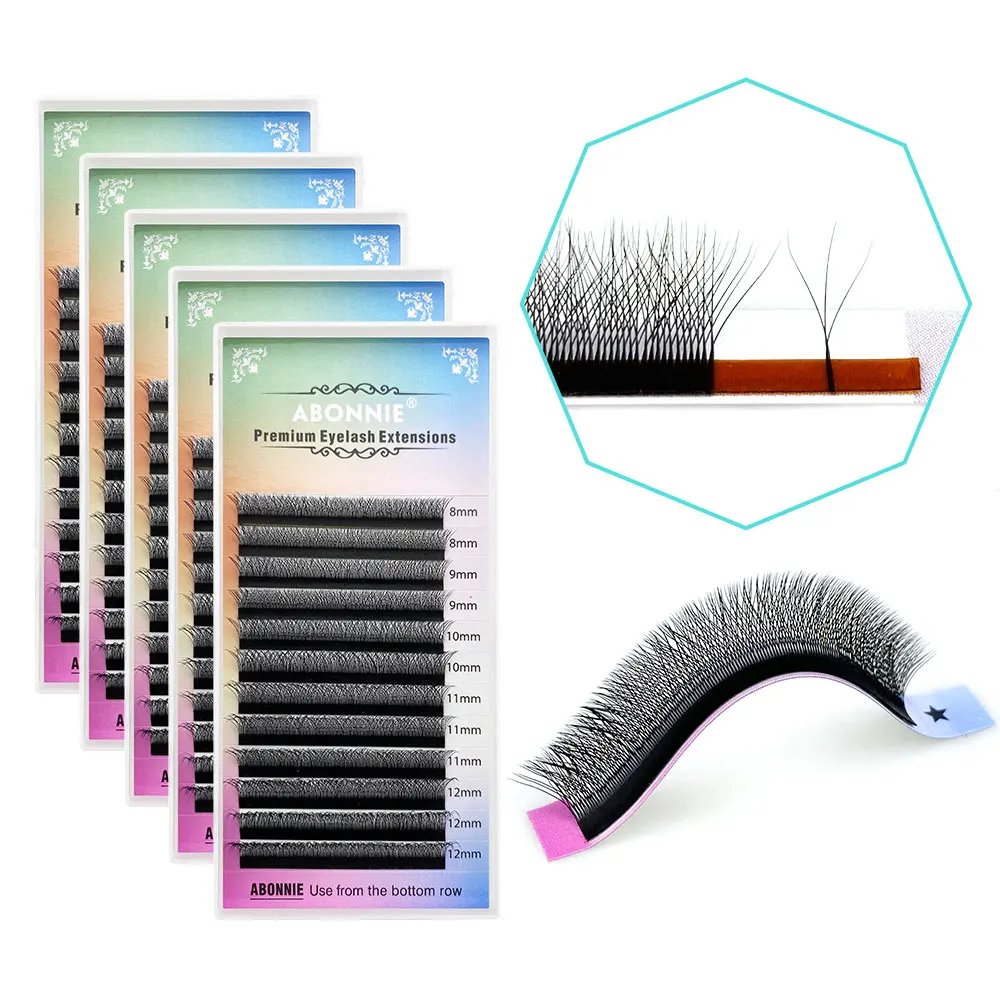 

Abonnie 3D Clover Fans Eyelash Extension Long Stem Premade Volume Fans W Shaped Lashes Mixed Lashes Tray D Curl Cilios W