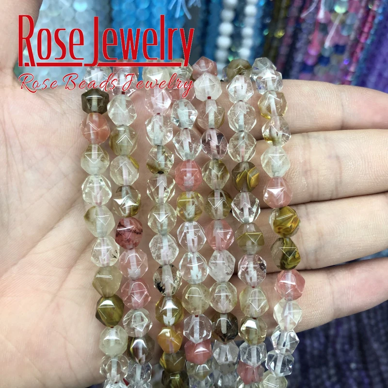 Граненые натуральные Арбузные турмалиновые круглые свободные бусы из камней 8 10