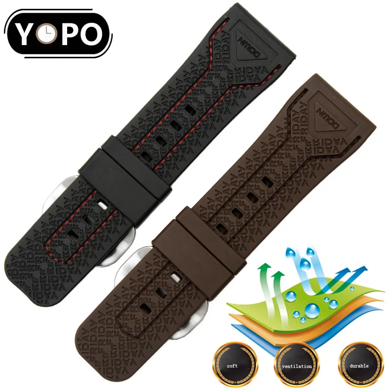 

Yopo Waterproof Rubber watchband 28mm black brown orange with pin buckle strap for P3C M2 men's watch accessories