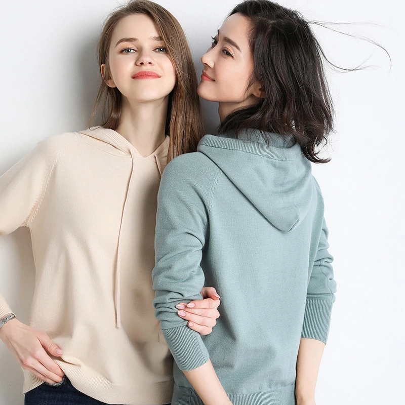 

New Spring Autumn 2019 Women Knitted Pullovers Hooded Sweater Casual Short Coat Female Cashmere Wool Knitted Elegant Outerwear