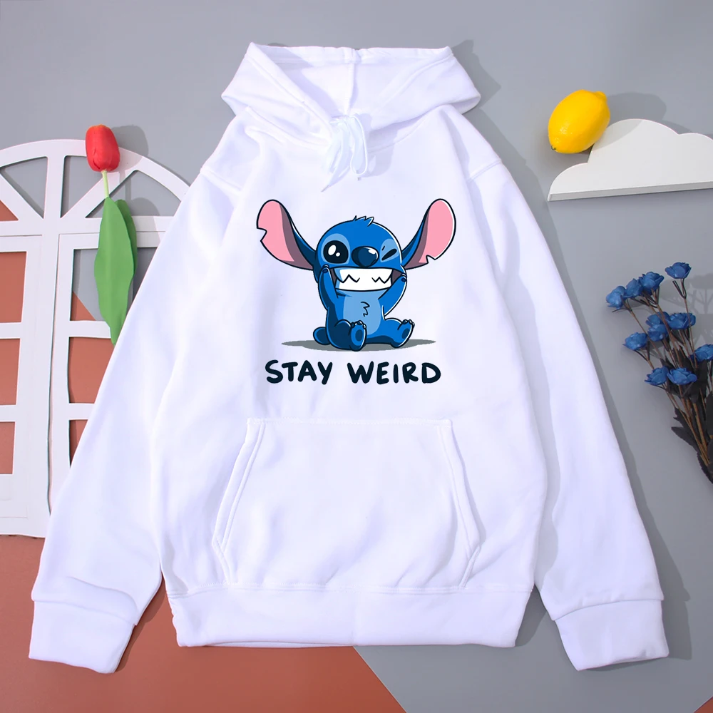 

Stay Weird Stitch Streetwear Disney Cartoon Print Hoodies Women Autumn Loose Fashion Hooded Kawaii Anime Funny Female Sweatshirt