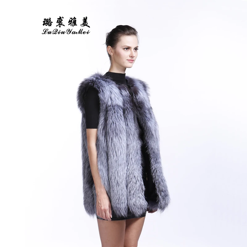 True natural silver fox vest women fashion winter stripe cut unique fox fur thick women jacket soft 2021 new style