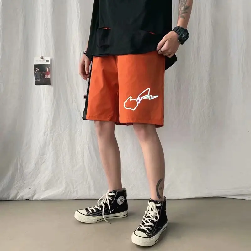 

2020 Men Elf Printed New Beach Shorts Men's Streetwear Casual Male Reflective Pattern Korean Knee Length Shorts Summer M-2XL