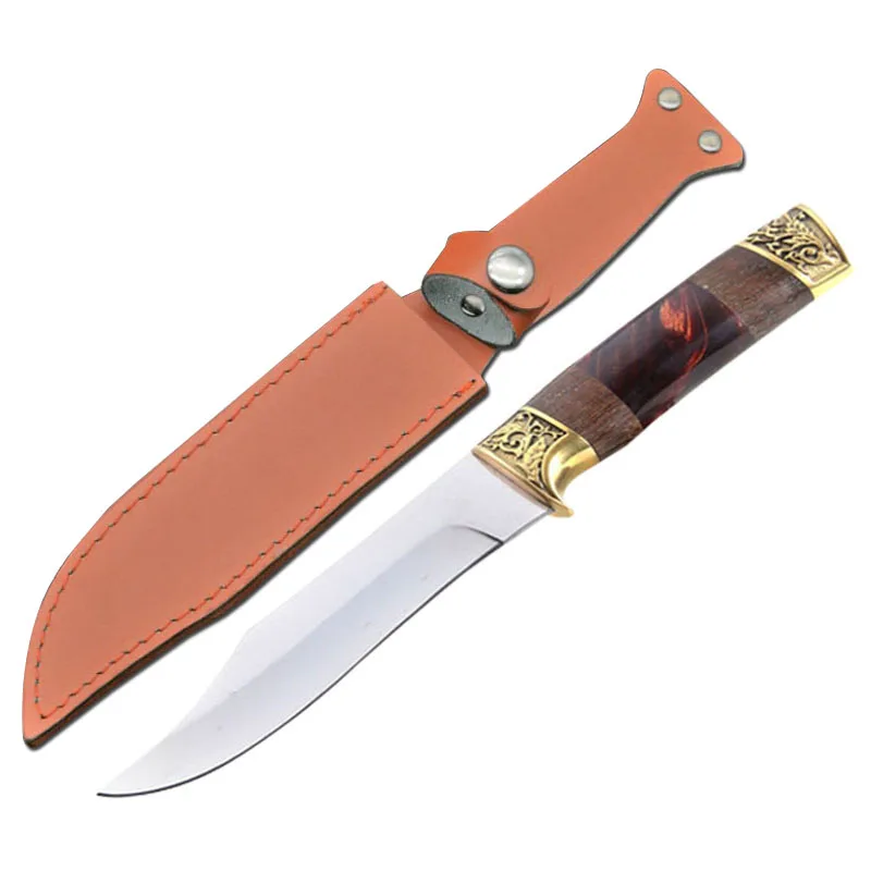 DuoClang 440c Steel Tactical Survival Fixed Blade Knife Brass+ Wenge+ Resin Handle Hunting Knives Exquisite Workmanship