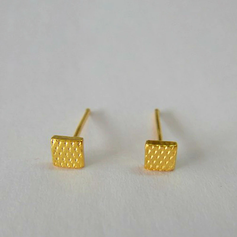 Серьги из чистого желтого золота 24k для женщин и девушек, квадратные серьги-гвоздики 0,66 г