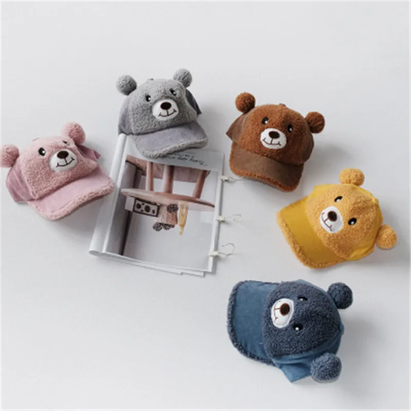 

Kids Children Baseball Hat Fall Winter Casual Cartoon Animal Bear Fox Dinosaur Pompom Cap Boy Girl Warm Thick Fashion Accessory