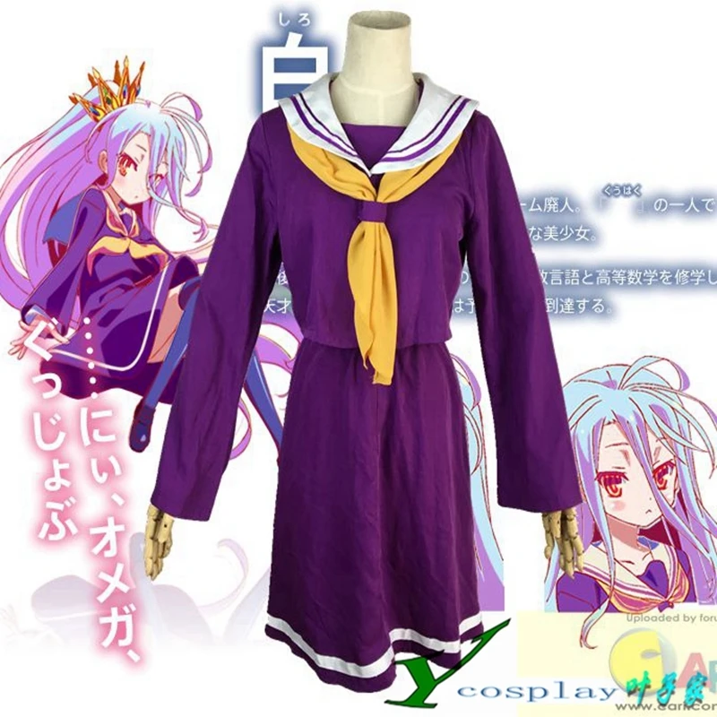 

HOT Anime COS White Shiro No Game No Life Cosplay Sailor Suit Costume Student Uniform wig for women Free Shipping