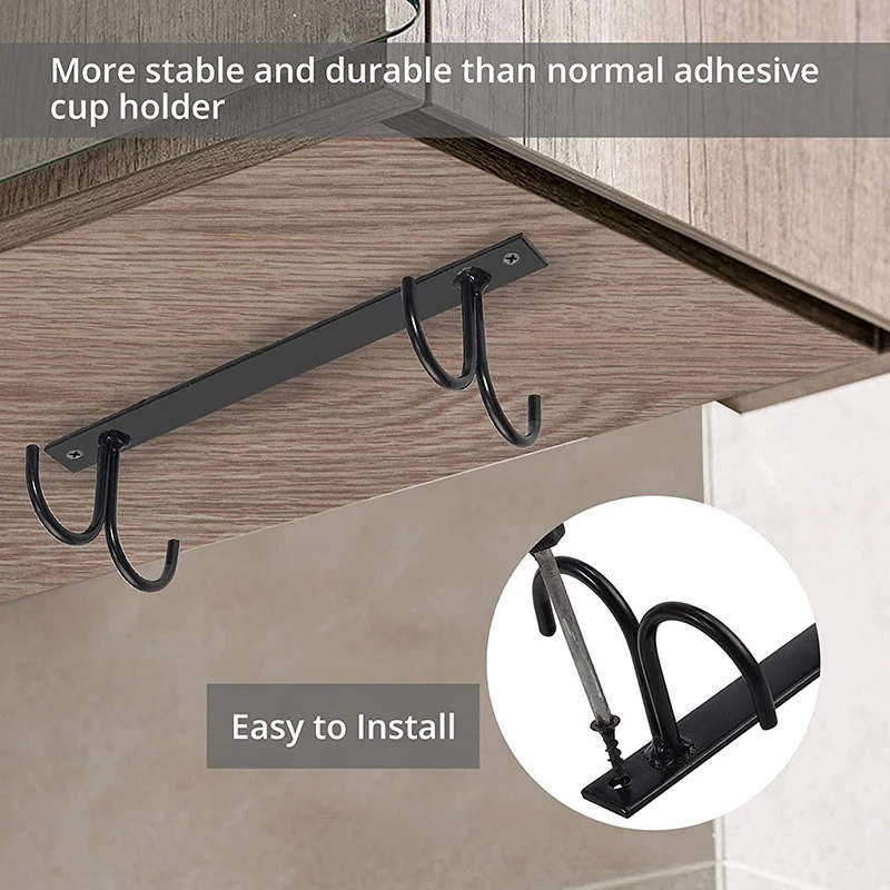 

5 Sets Mug Holder Under Cabinet Mug Organizer Rack Cup Holder Under Shelf 16 Hanging Hooks Rack with Screws for Mugs