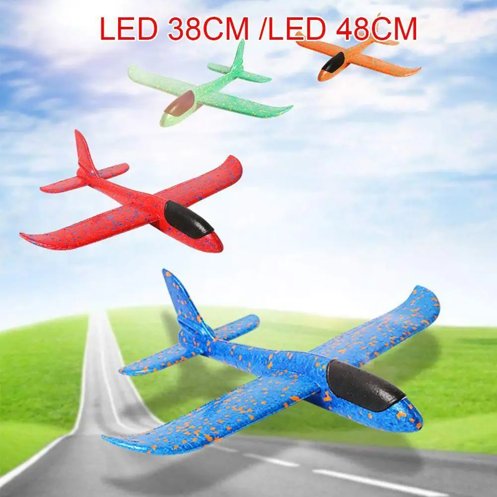 

38/48cm LED Hand Throw Flying Planes Foam Aeroplane Model DIY Party Fillers Flying Plane Toys Kids Game Random Co