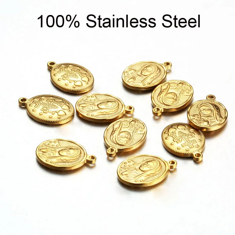 

Stainless Steel Virgin Mary Head Coin For Necklace Bracelet Silver /Gold Color Christian CatholicVirgin Mary Pendant Wholesale