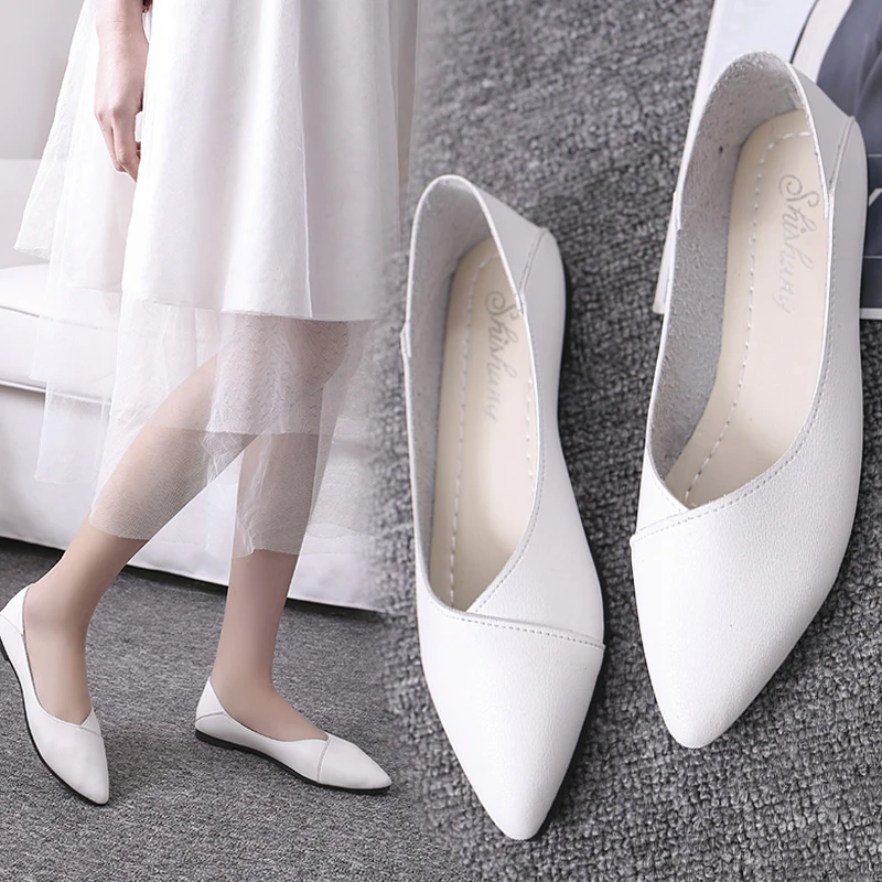 

Shallow Mouth Single Shoe Female Flat Bottom 2021 New All-match Pointed Flat Shoe Soft Sole Four Seasons Female Shoes