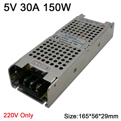 5V 30A 150W Ультра тонкий переключатель Питание DC 5V трансформаторы AC220V для DC5V 4A 20A 30A 40A 60A светодиодный драйвер преобразователя для Светодиодный полоски - Цвет: 5V 30A 150W