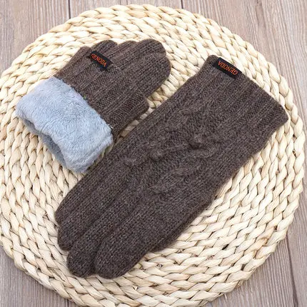 B16 Dark brown Осенне-зимние женские вязаные перчатки высокого качества, женские бархатные толстые теплые шерстяные кашемировые однотонные перчатки, Женские варежки - Цвет: B16 Dark brown