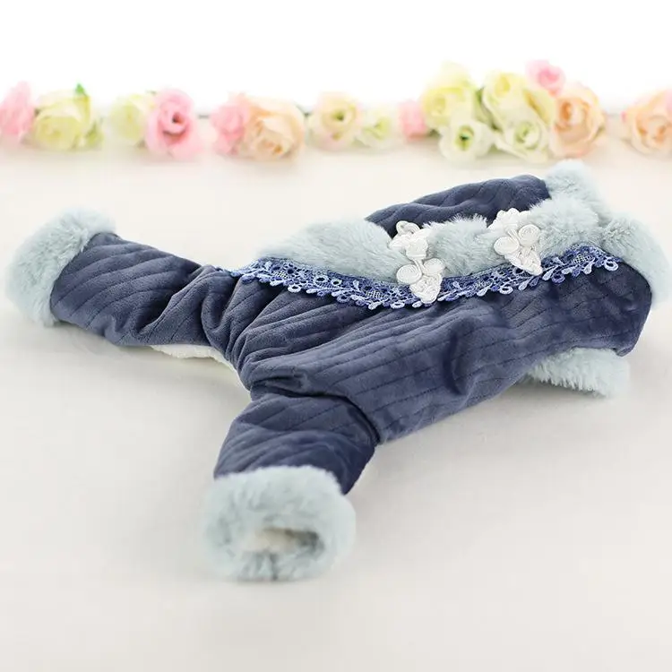 Kawaii зимняя одежда для собак четыре фута одежда для домашних животных Chiwawa jorkie Bomei платья в полоску - Цвет: Синий