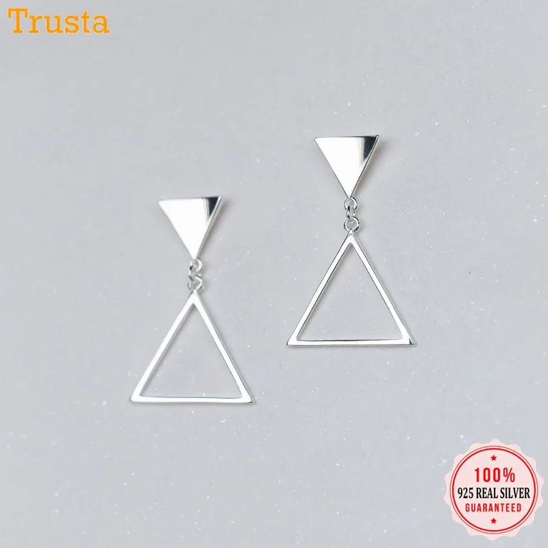 Trusta 925 пробы серебряные ювелирные изделия женские модные серьги-гвоздики простые треугольники серьги подарок для девочек Детские леди DS1340