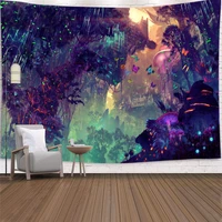 psychedelic tapestry for bedroom mushroom forest castle fairy tale trippy wall hanging colorful butterfly wall decor carpet