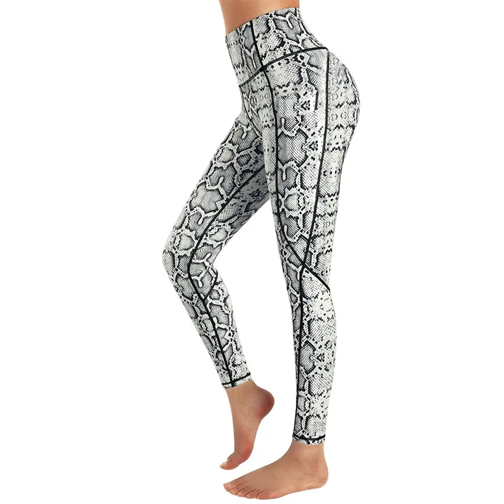 Женские леопардовые длинные штаны для йоги с высокой талией и карманами