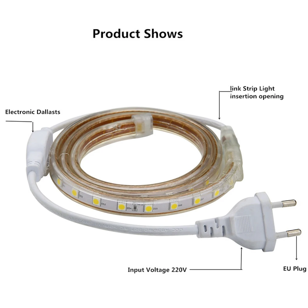 AC220V SMD 5050 Светодиодные ленты гибкий светильник 60 светодиодный s/M Водонепроницаемый светодиодный лента светодиодный светильник с Мощность штекер Адаптер длиной 1 м/2 м/5 м/8 м/10 м/15 м/20 м/ 50 м/100 м