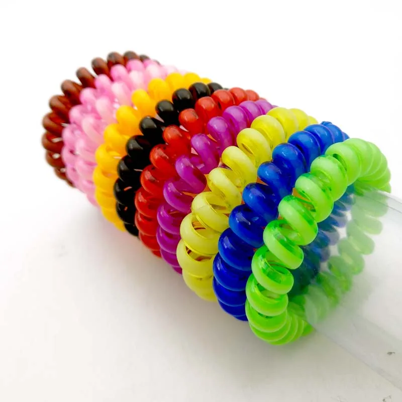 

Wholesale 100Pcs Size 5CM Random Colors Candy Rubber Telephone Line Elastic Hair Bands Girls Ropes Accessories For Women