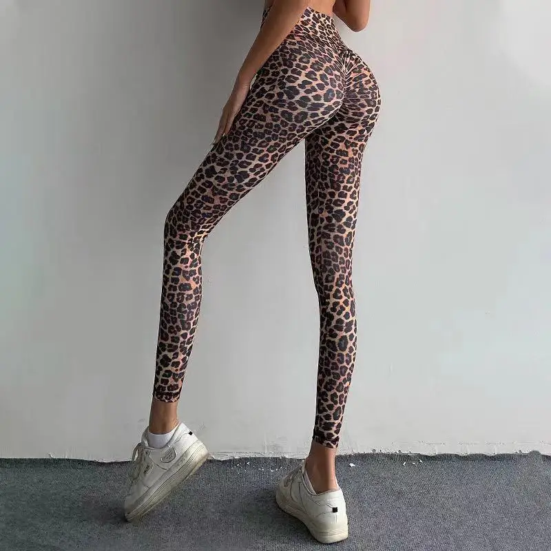 Hot Sexy Fitness Pants Female Snakeskin Leopard Print High Waist Yoga Pants Spring European and American Peach Hip Leggings