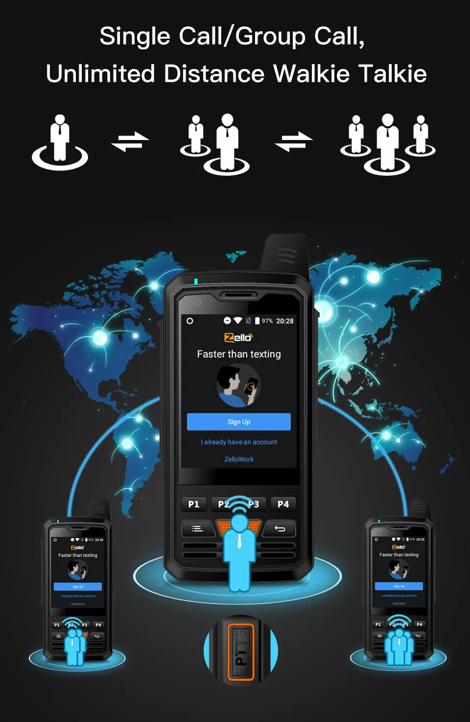 UNIWA Alps F50 2,8 дюймовый мобильный телефон 2G/3g/4G Zello Walkie Talkie Android 6,0 четырехъядерный MTK6735 смартфон 1 Гб+ 8 Гб rom мобильный телефон