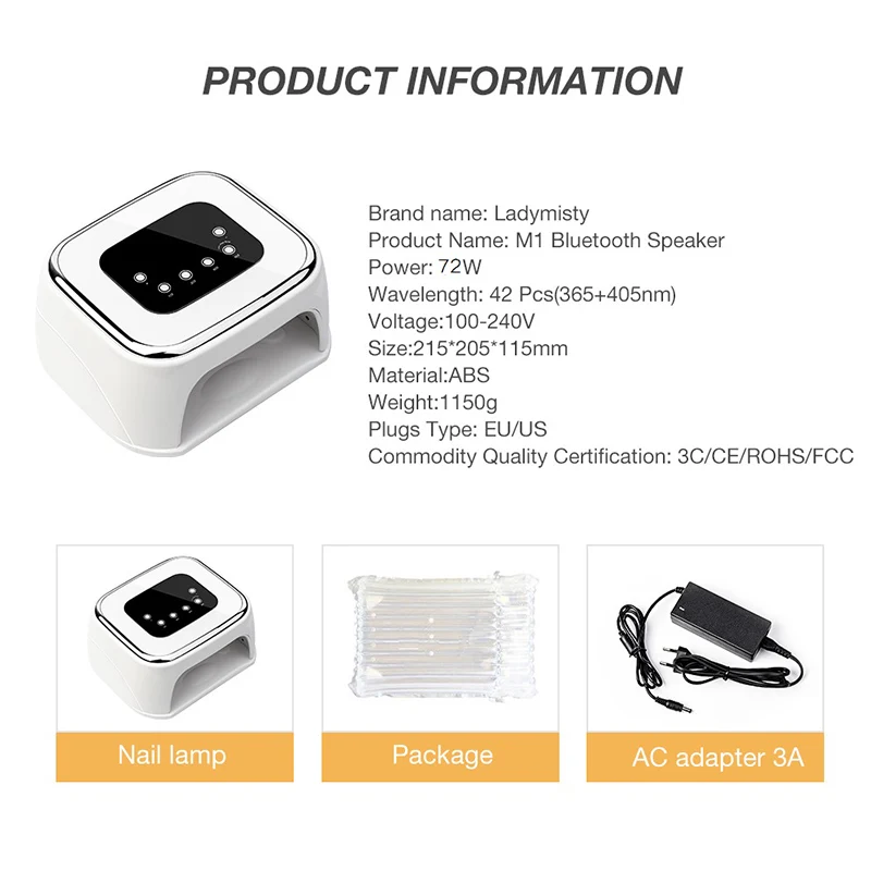 Nail UV Lamp 42LED Gel Polish Dryer Curing Light Auto Sensing LED For Nails Bluetooth Speaker Music Player | Красота и здоровье