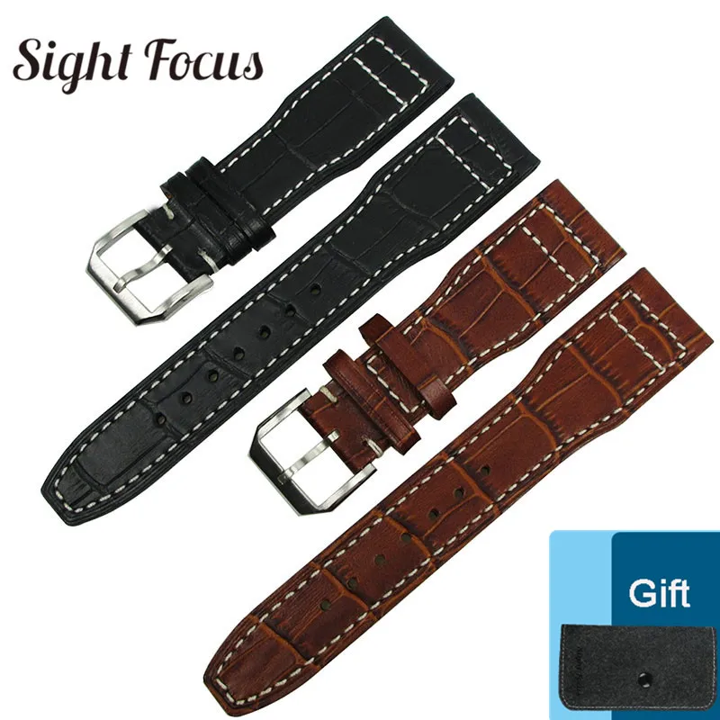 

22mm High Quality Bamboo Grain Cowhide Real Leather Strap for IWC Mark Watch Band Replacement Bracelet Timezone Chronograph Belt