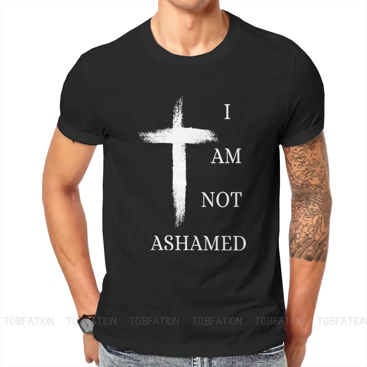 

I am not Ashamed Cross Products Christian Faith Cross T Shirt Grunge Plus size Crewneck Top sell Harajuku Men's Short Sleeve