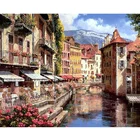 YNX новая 5D алмазная живопись, Круглый Алмазный пейзаж, вышивка крестиком, квадратные алмазы, сделай сам, Риверсайд, жилое здание, алмазная живопись