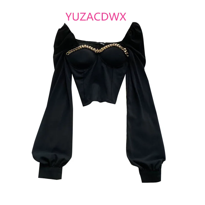 

Весенняя модная пикантная блузка yuзацdwx 2022, Женская облегающая Клубная одежда с длинным рукавом и открытыми плечами, Короткие топы, элегант...