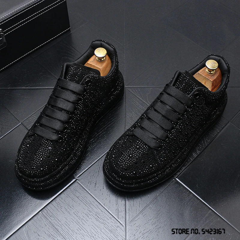 Новые роскошные мужские модные блестящие стразы Шарм повседневные Мокасины на