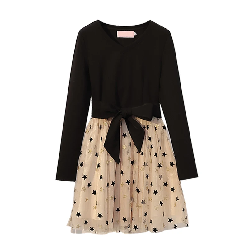 

Plus size ladies dress 2020 spring autumn star pattern fake two pieces Vestidos fashion V-neck slim butterfly dress A842