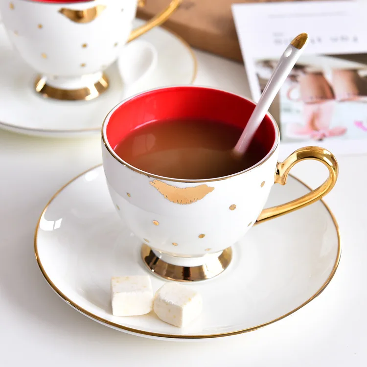 

Bone china coffee cup dish ceramic European Cup and set color glaze gold handle