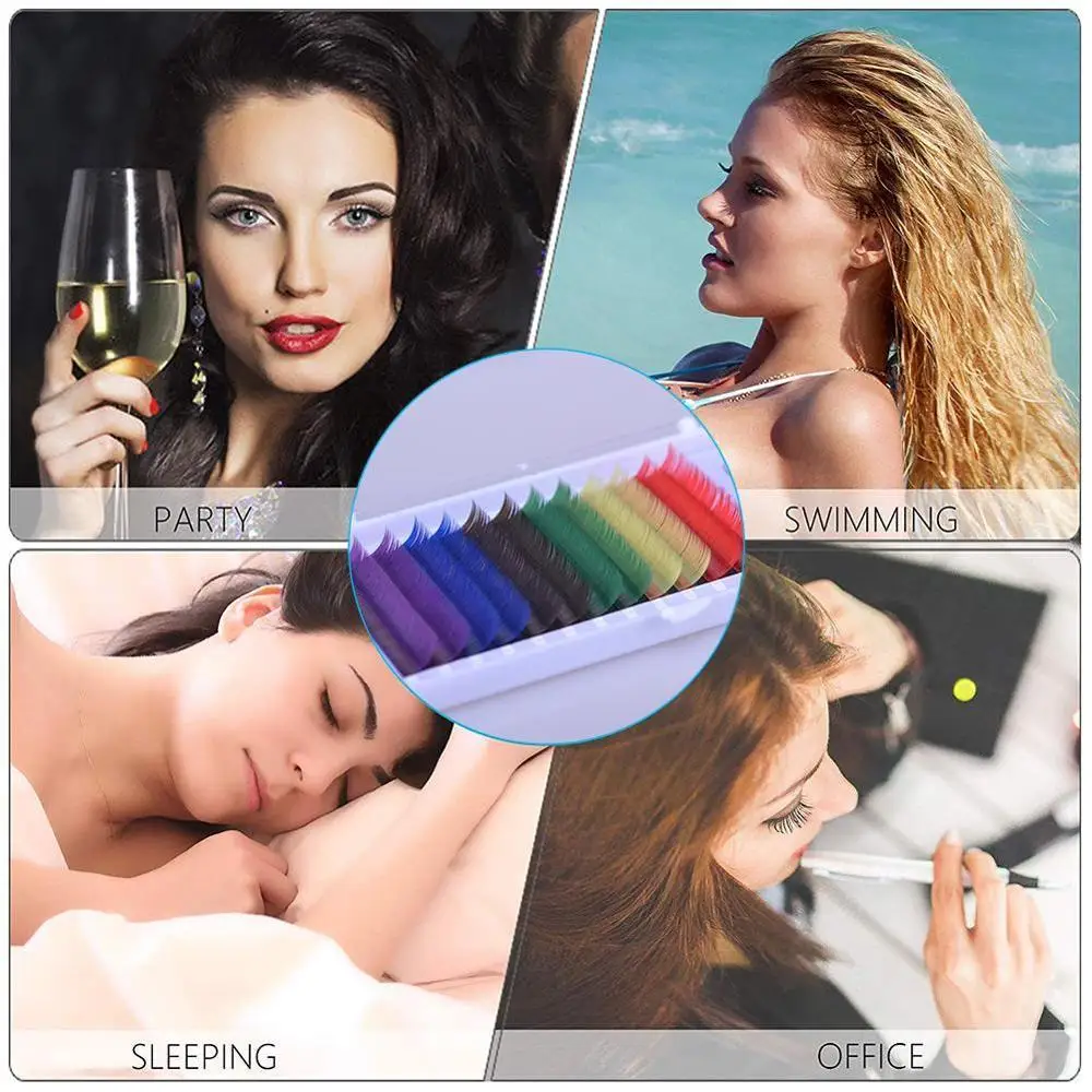 Universal 12 rows Mix Color Eyelash Extension Individual Mink Fake Rainbow Colored Eyelashes Natural Soft Colorful False Lashes | Красота и