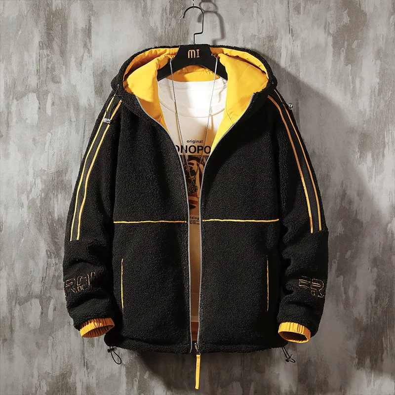 

New Autumn Winter Men's Casual Lamb Wool Jacket Thick Warm Hooded Outwear Coat M86