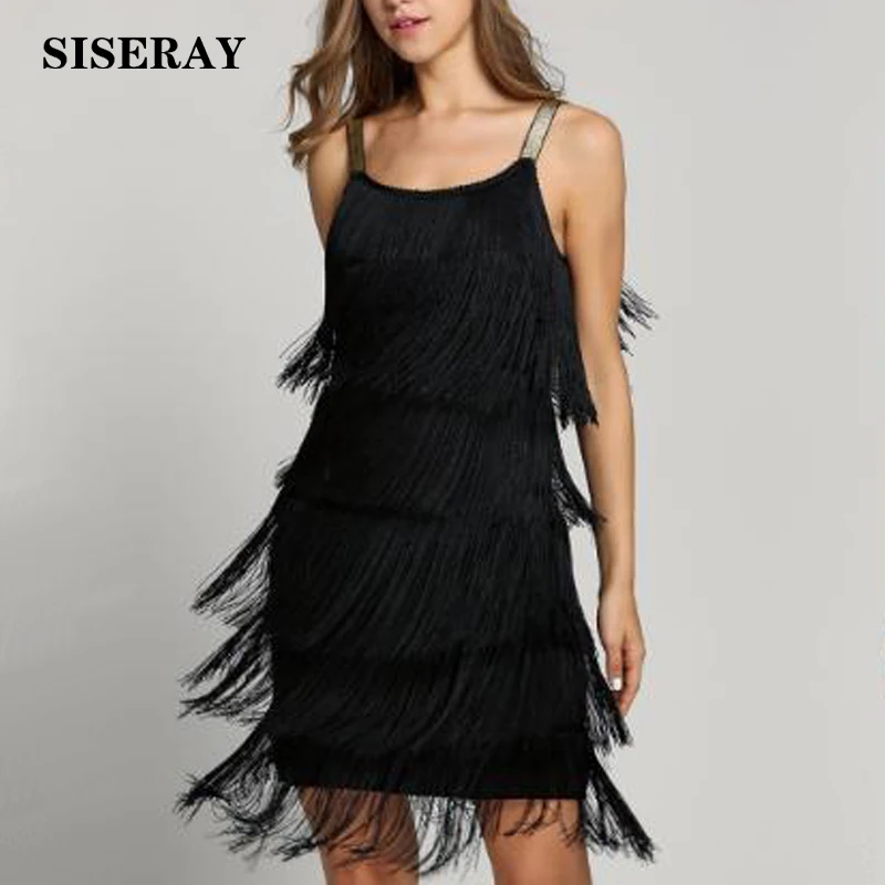 Сексуальное платье на тонких бретельках с бахромой женские облегающие платья