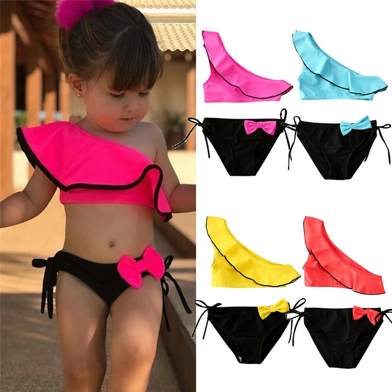 Детский купальный костюм с оборками на одно плечо для девочек комплект из 2