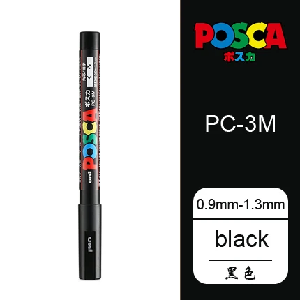 Черный 2 шт./партия Mitsubishi Uni Posca PC-3M Краска Маркер-тонкий наконечник-0,9 mm-1.3 мм 24 цвета выбор Искусство Маркер - Цвет: Черный