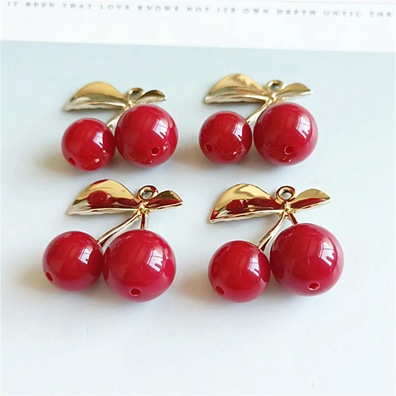 Новинка 10 шт./лот кулон в виде золотого листа с красными вишневыми пуговицами