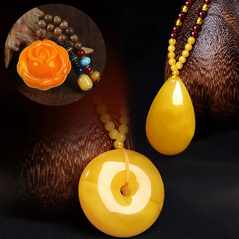 

New Ethnic Wind Resin Imitation Beeswax Pendant Female Necklace Retro Wear Beads Long Handmade Sweater Chain