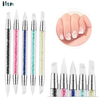 1pcs rhinestone crystal nail art brush pen silicone head carving emboss shaping hollow sculpture acrylic manicure dotting tools